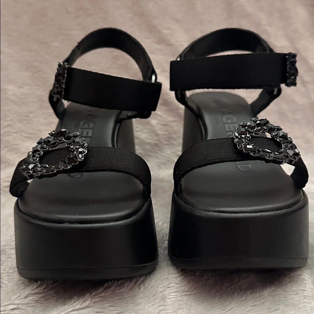 NWT Karl Lagerfeld Kiana Platform Wedge Sandal - Black - Women's Size 7.5 - Picture 9 of 12